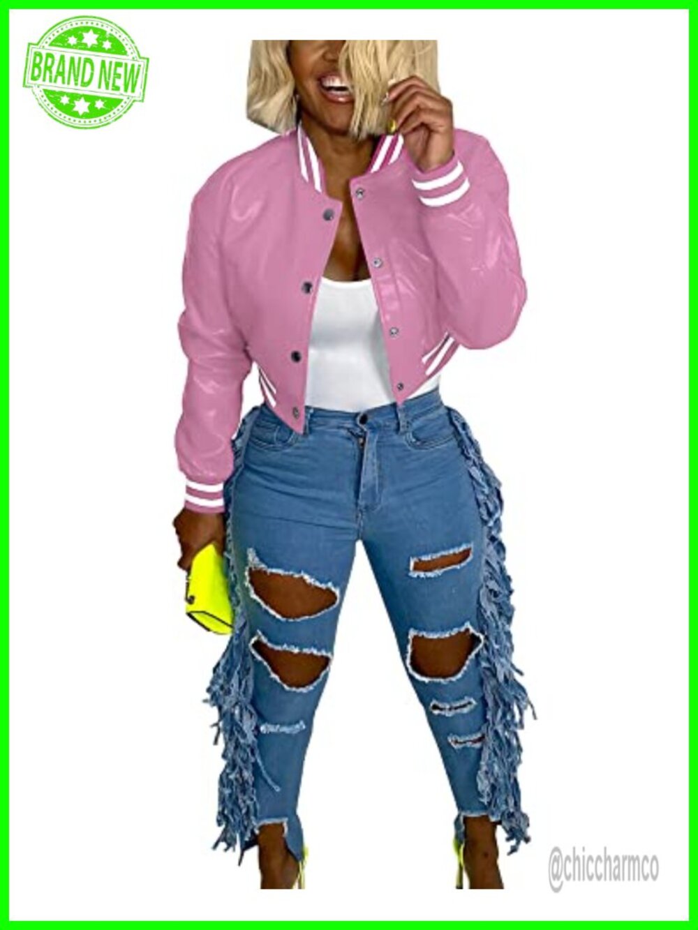 Faux Leather Cropped Moto Bomber Jacket Women Letterman Baseball Coat